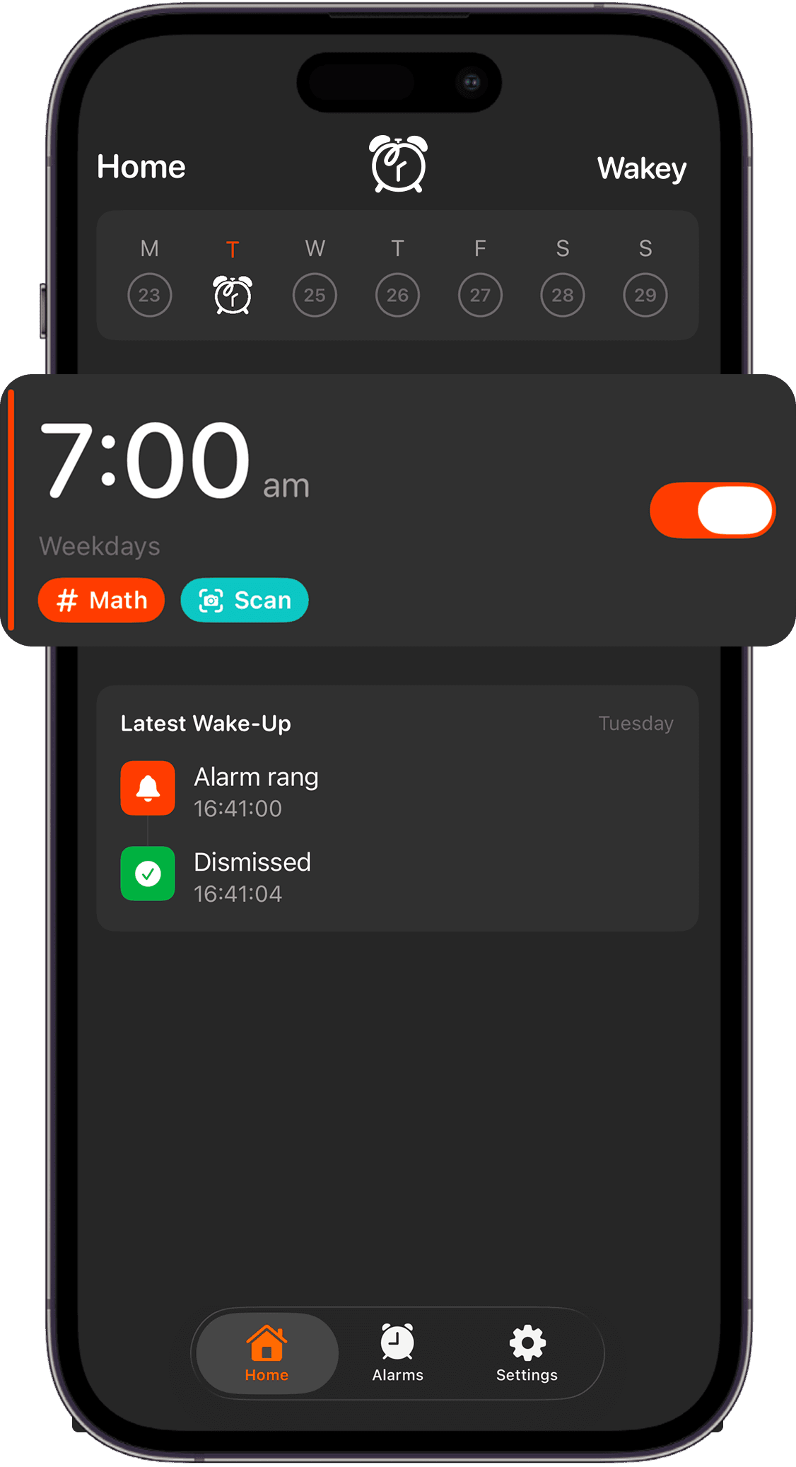 Wakey app interface